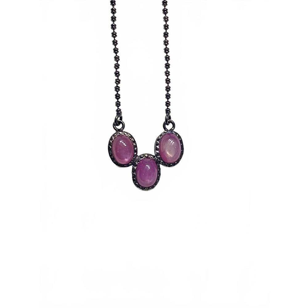 Sterling Silver Black Chain Necklace with Natural Rubies